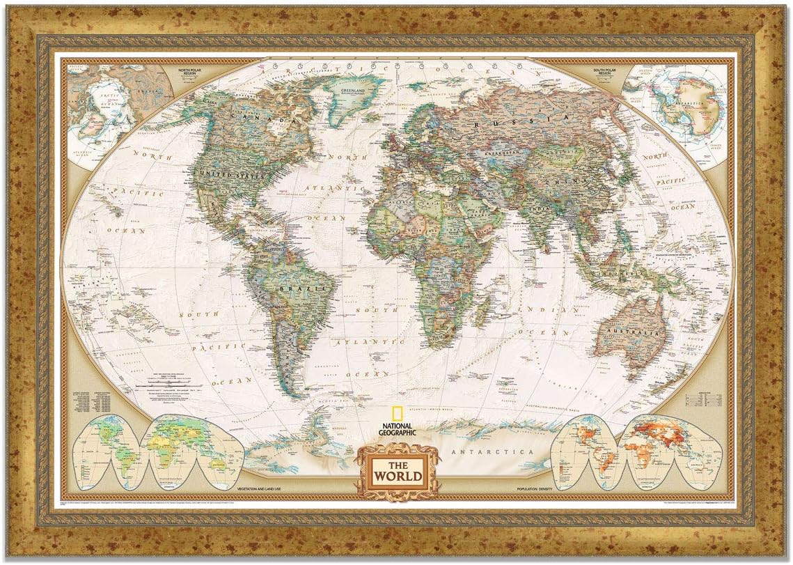 Executive World Map with Pecan and Ebony Frame G541128