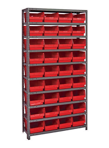 Red 12 inch x 36 inch x 75 inch Shelf Bin Unit S57656