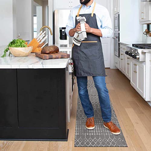 Boho Kitchen Mat Set of 2 Non Skid Washable Dark Grey 17"x47"+17"x30" F4350