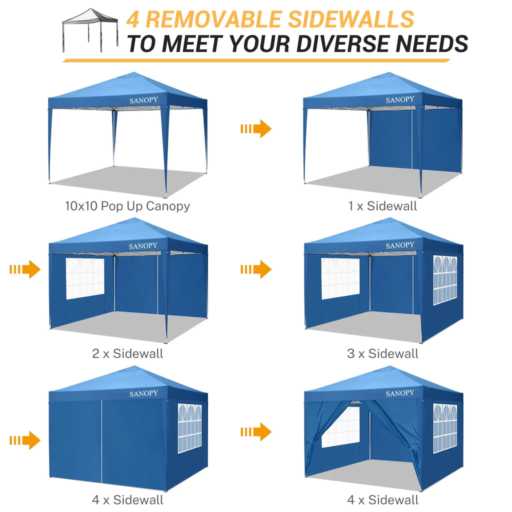 10'x10' Waterproof Pop Up Canopy Tent with 4 Removable Sidewalls & Carrying Bag W6459
