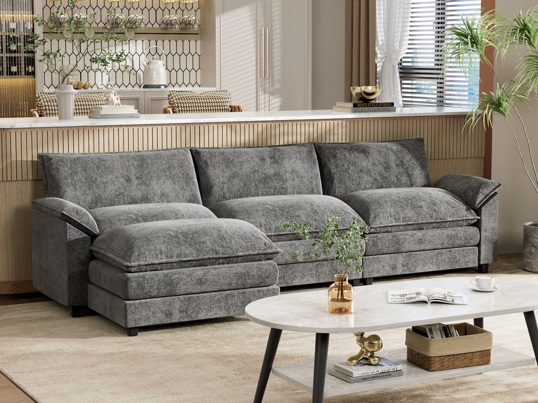 3 Seats L-Shaped Sectional Sofa with Movable Ottoman S74685