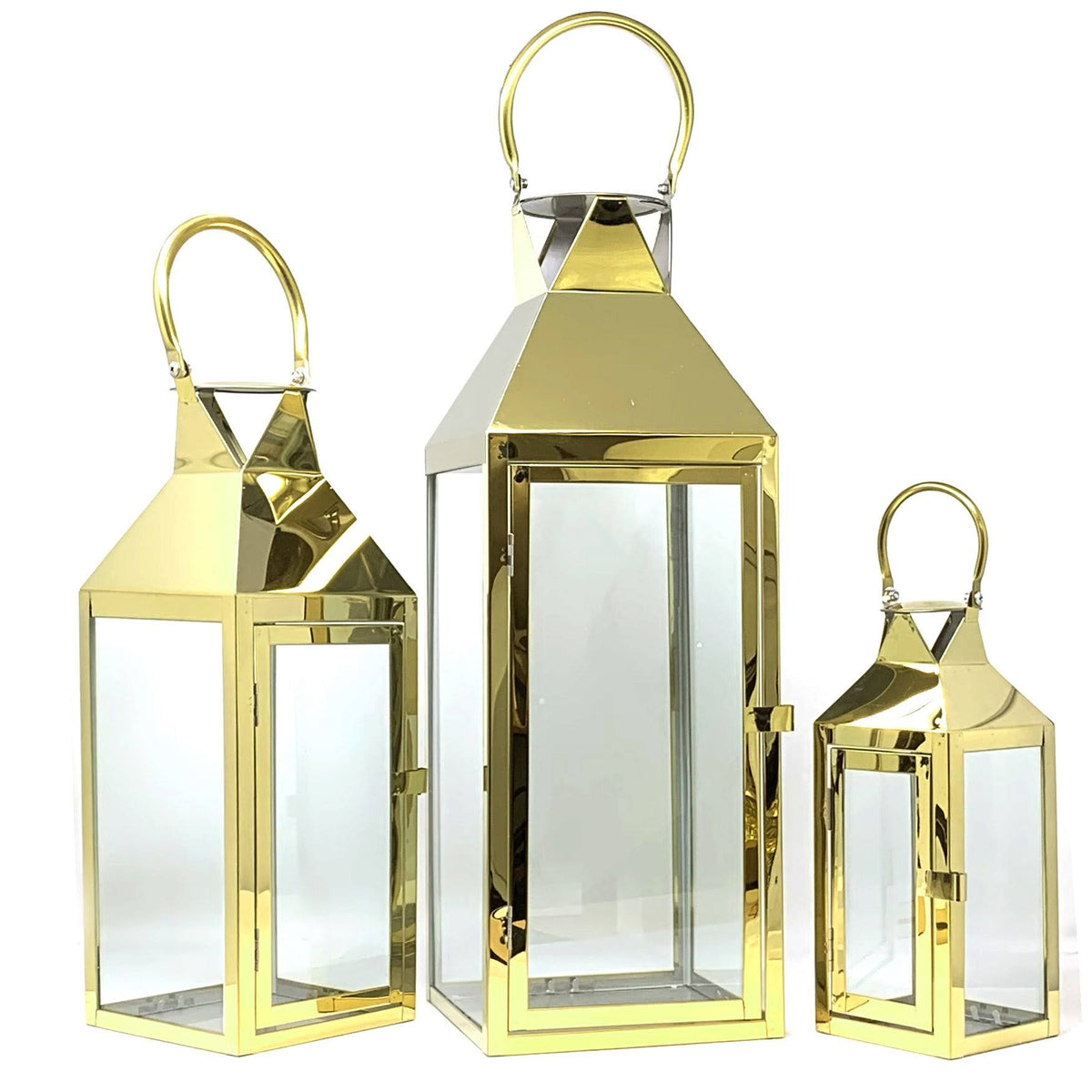 3-Pc Set Indoor/Outdoor Hurricane Candle Lantern Set with Chrome Plated Structure and Tempered Glass N7738