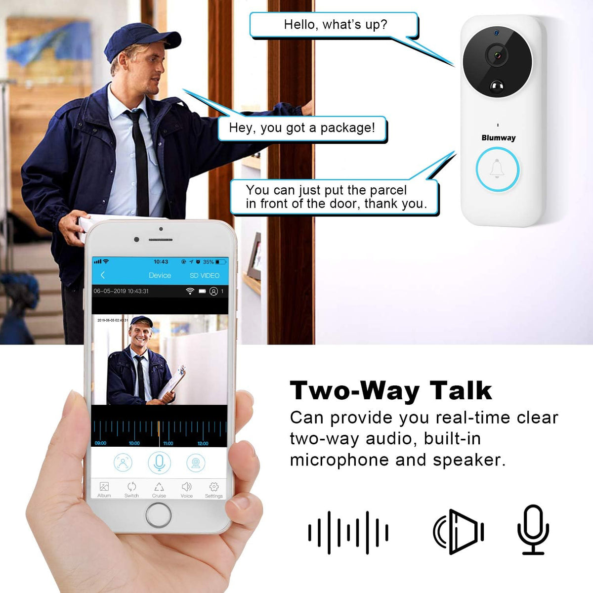 Wireless Video Doorbell Camera with Motion Detector, 1080P, Night Vision B3969