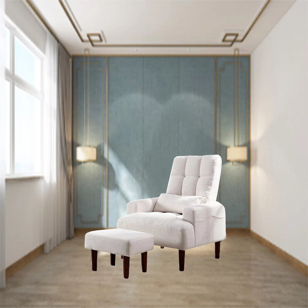 Cream White Recliner Sofa Chair with Ottoman S414684