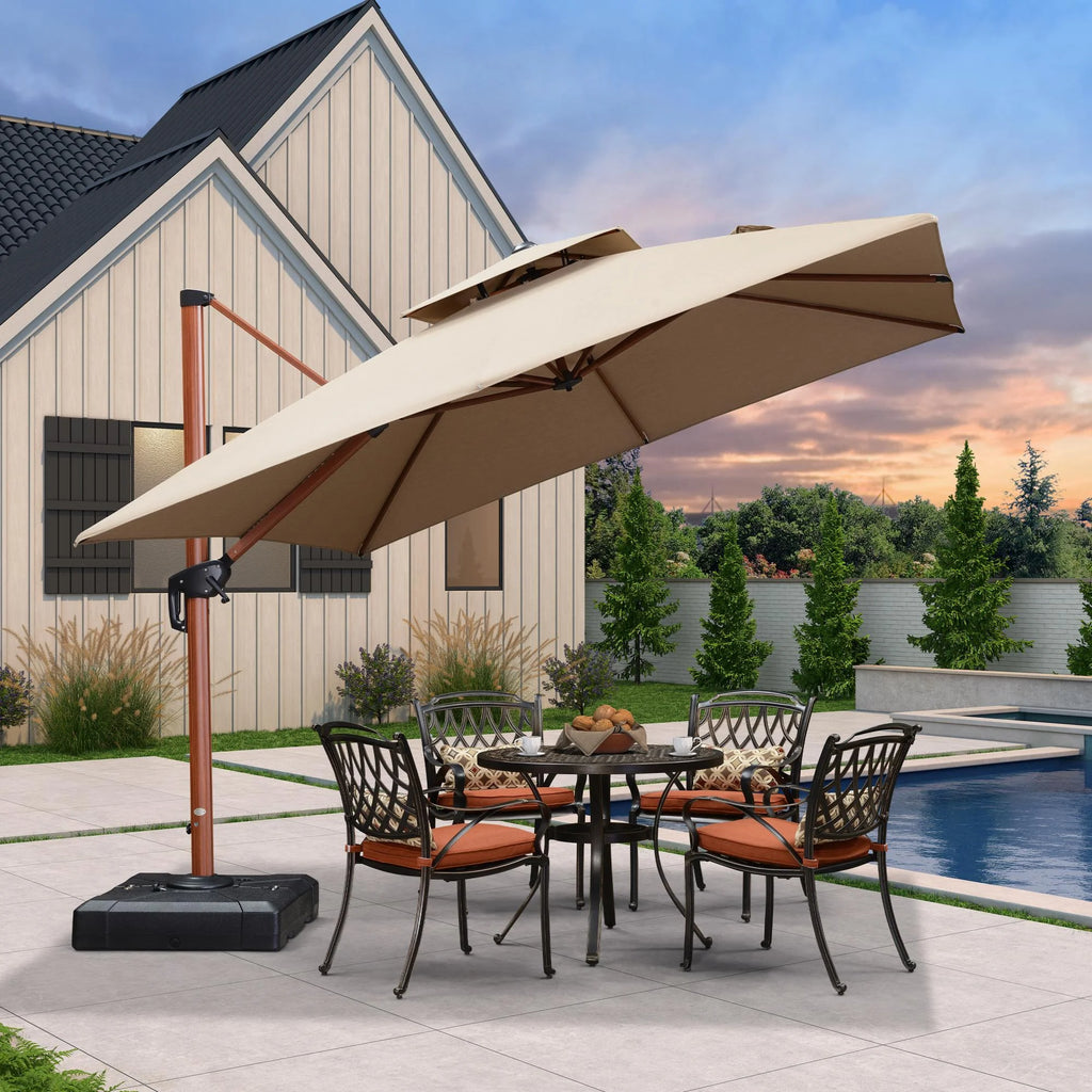 10 Ft Heather Beige Double Top Offset Hanging Patio Umbrella C3301