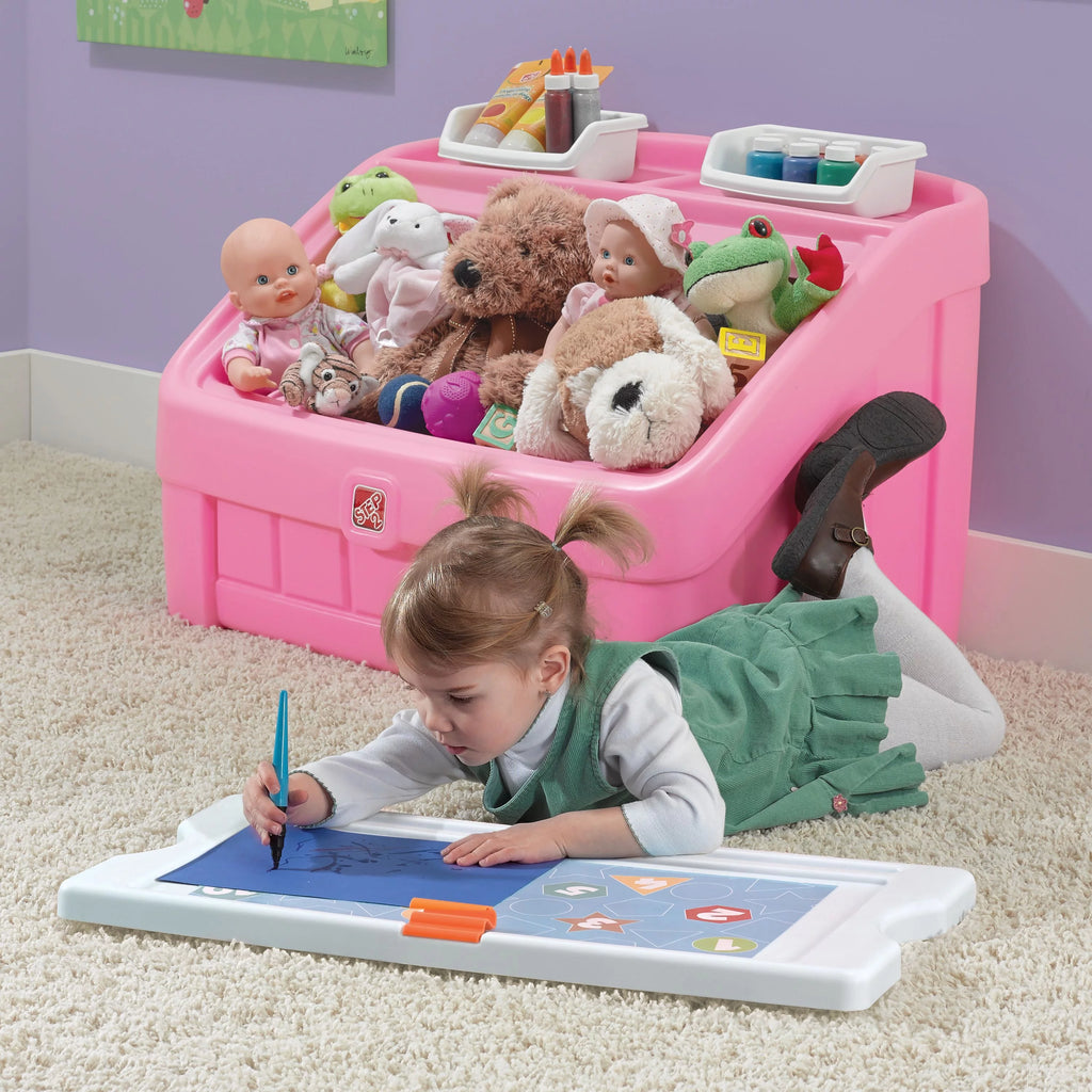 Pink 2-in-1 Plastic Toy Storage Box Q592
