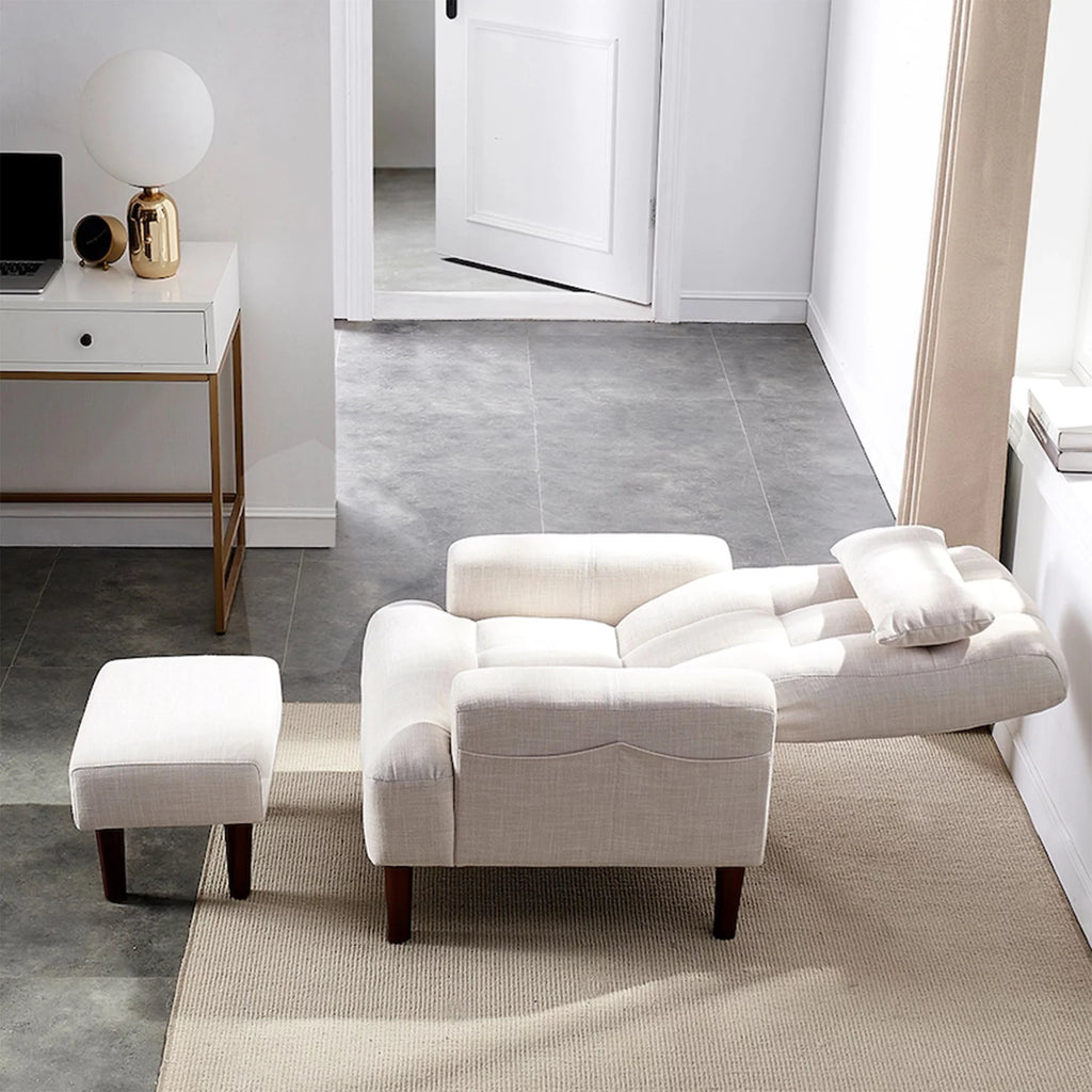 Cream White Recliner Sofa Chair with Ottoman S414684
