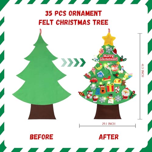 3.6 FT Felt Christmas Tree with Lights and 35 Pcs Ornaments F3182