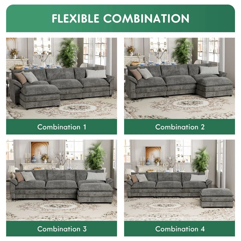 3 Seats L-Shaped Sectional Sofa with Movable Ottoman S74685