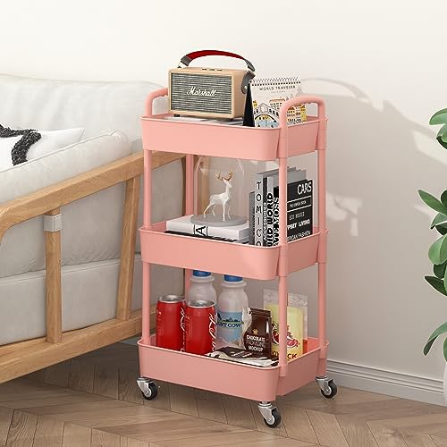 Black 3-Tier Plastic Rolling Utility Cart with Wheels H78384