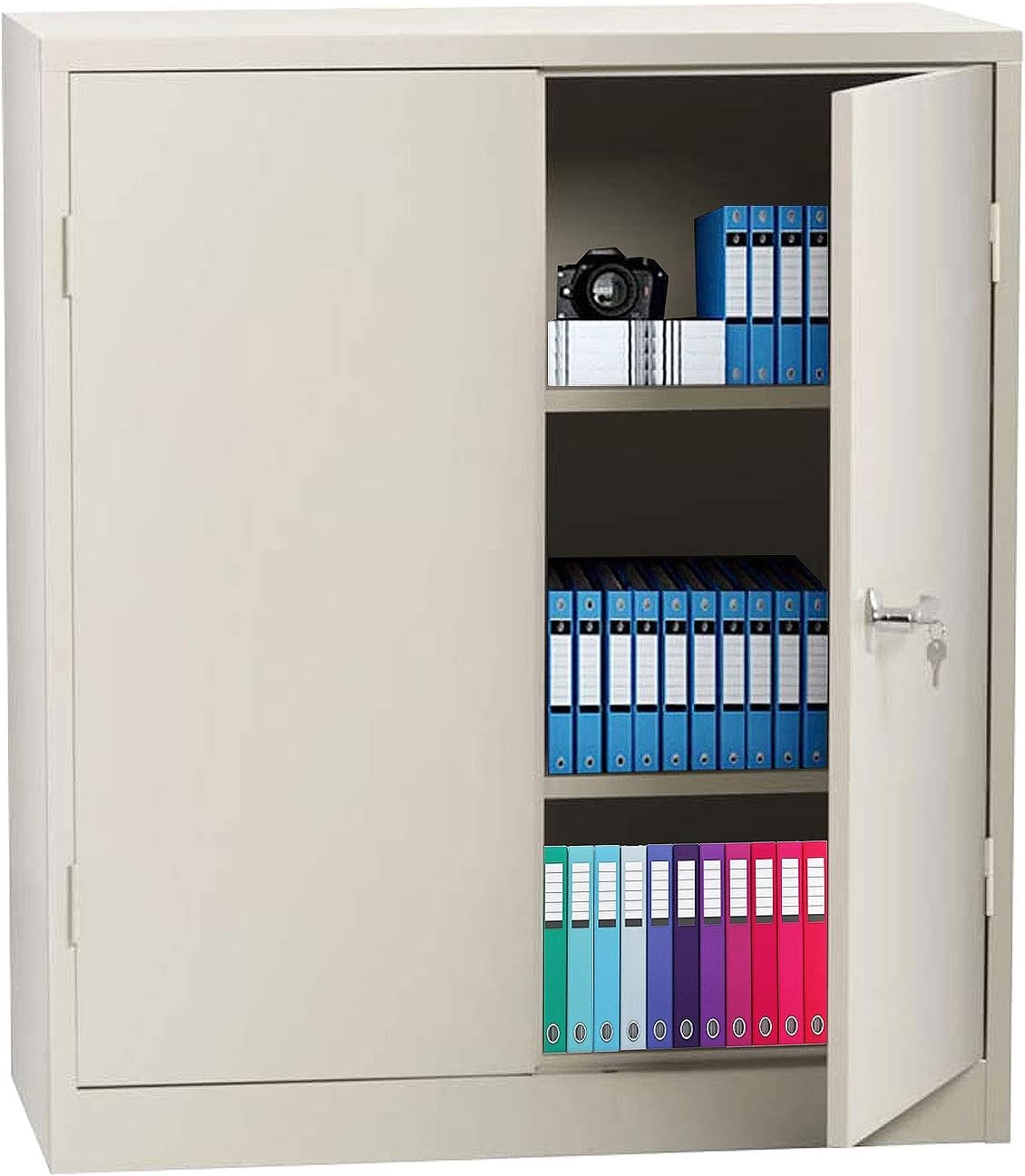 Grey Lockable Steel Storage Cabinet with Doors and 2 Adjustable Shelves T1639