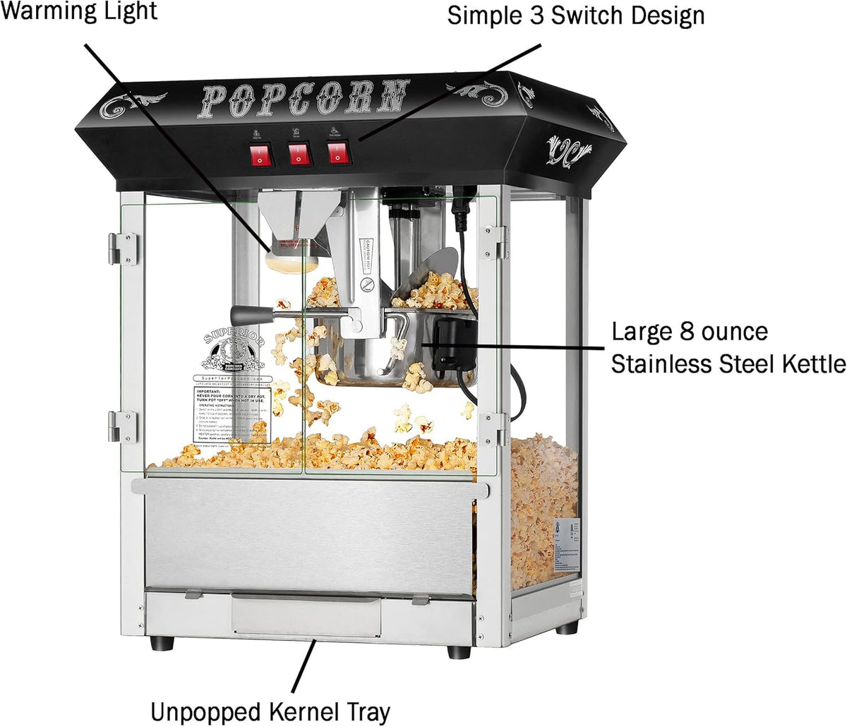 Black 8 Ounce Popcorn Machine Q14633