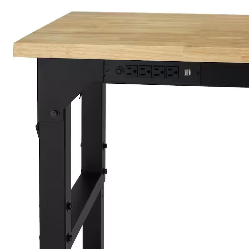 8 ft. Adjustable Height Solid Wood Top Workbench in Black P201