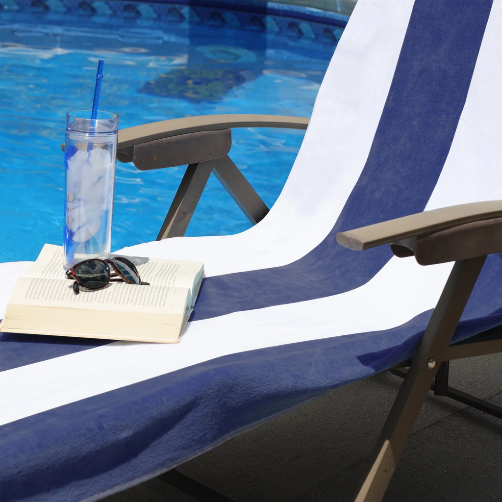 Cotton Blue Cabana Stripe Chaise Lounge Chair Cover F308716