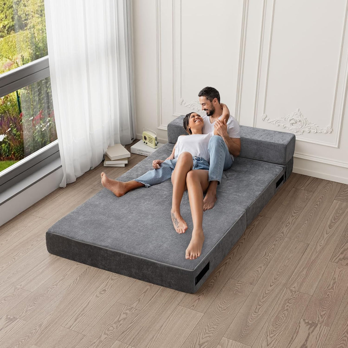 Gray Twin Folding Sofa Bed with Pillow R1149