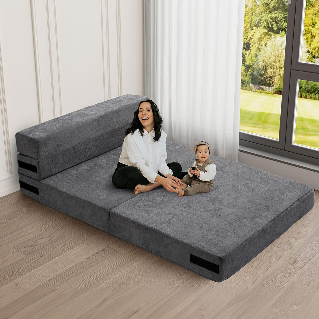 Gray Twin Folding Sofa Bed with Pillow R1149