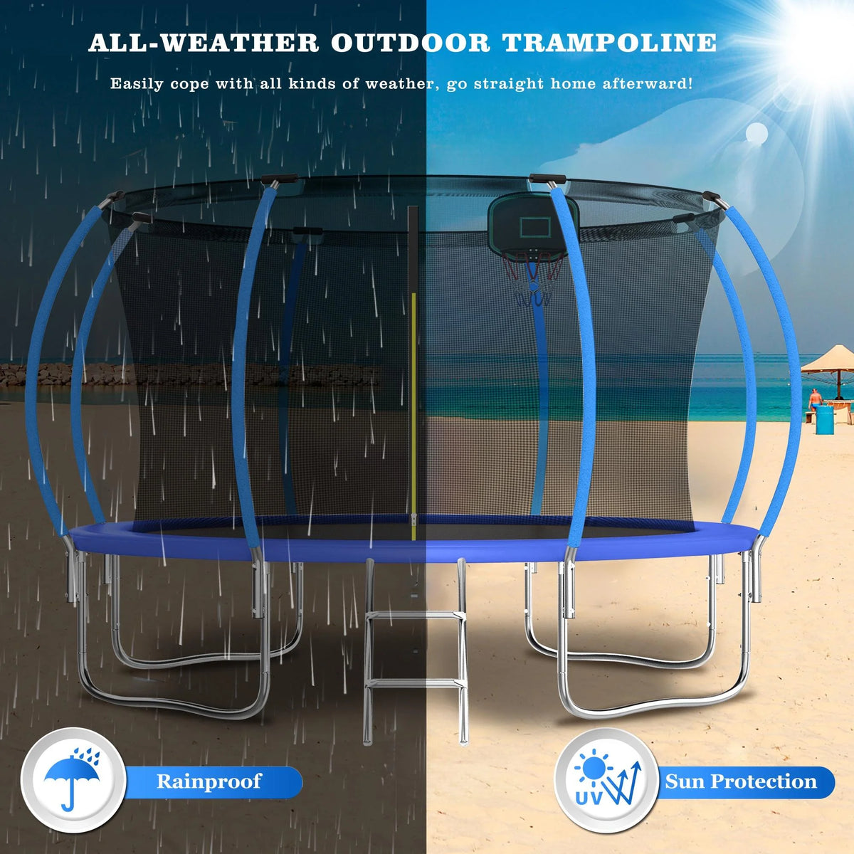 12FT Blue Outdoor Kids Trampoline with Basketball Hoop & Enclosure M72145