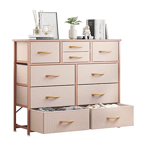 10 Drawer Fabric Storage Dresser with Wood Top Z503
