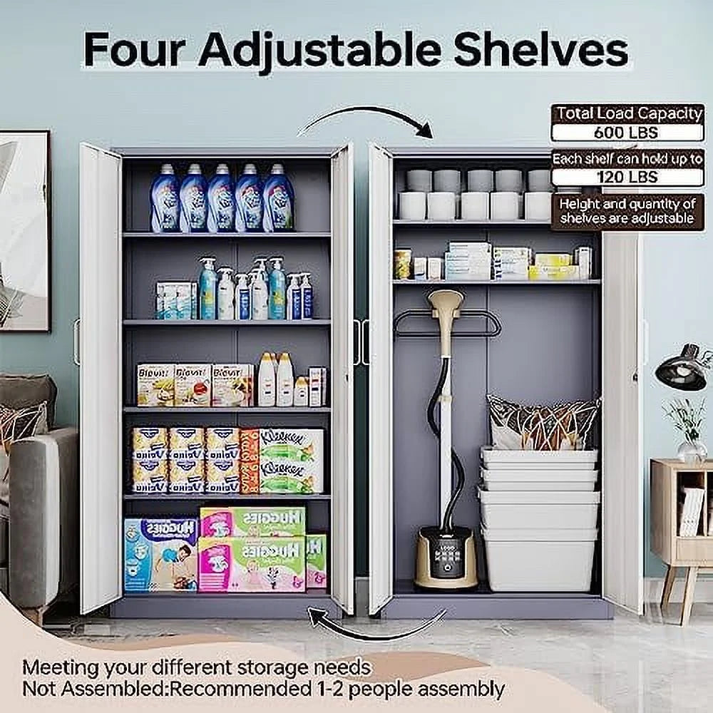 Metal Cabinet with Locking Doors 71" Tall 2 Adjustable Shelves Steel Cabinet N950063