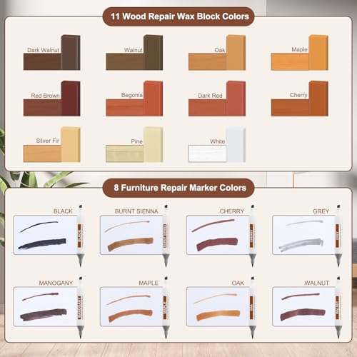 11 Colors Hardwood Wax 8 Colors Dual Tip Furniture Touch Up Markers Floor Repair Kit N564141