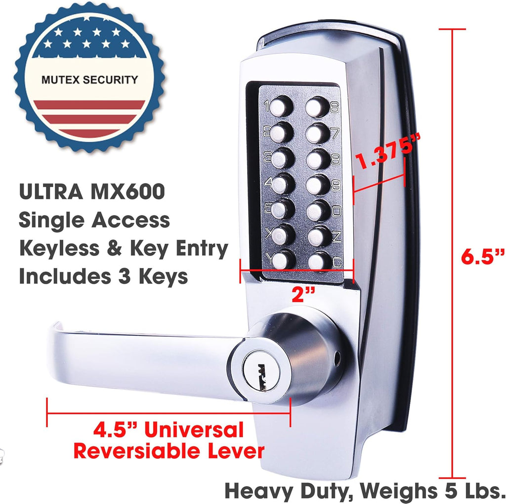 Mechanical Push Button Lever Lock, 60mm Backset, 13 Digit Keypad, Satin Chrome K760