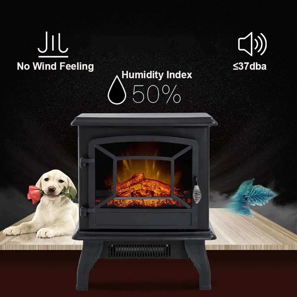 20" Electric Fireplace Heater Portable Indoor Freestanding 3D Flame Effect 1400W Black S422386