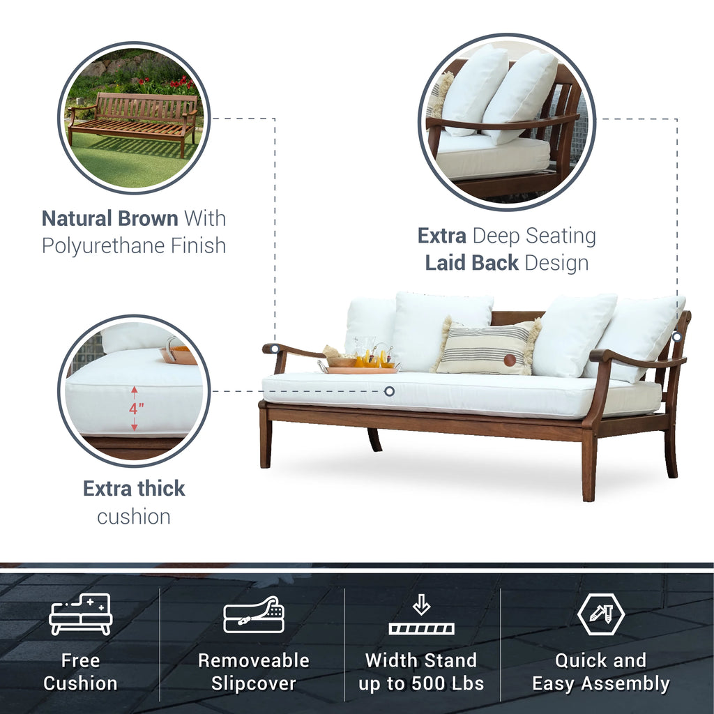 Wood Outdoor Sofa Daybed with Cushion Y4296