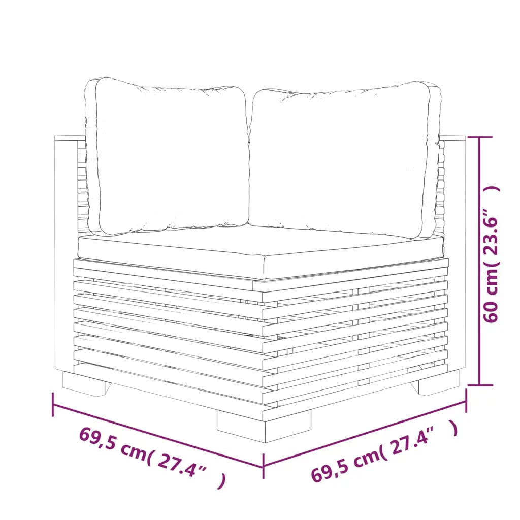 Teak Corner Sofa with Cushions L255