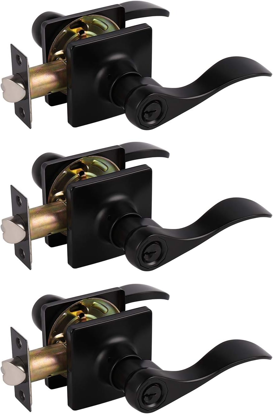 Black Keyless Privacy Door Lever Handles 5 Pack K7195