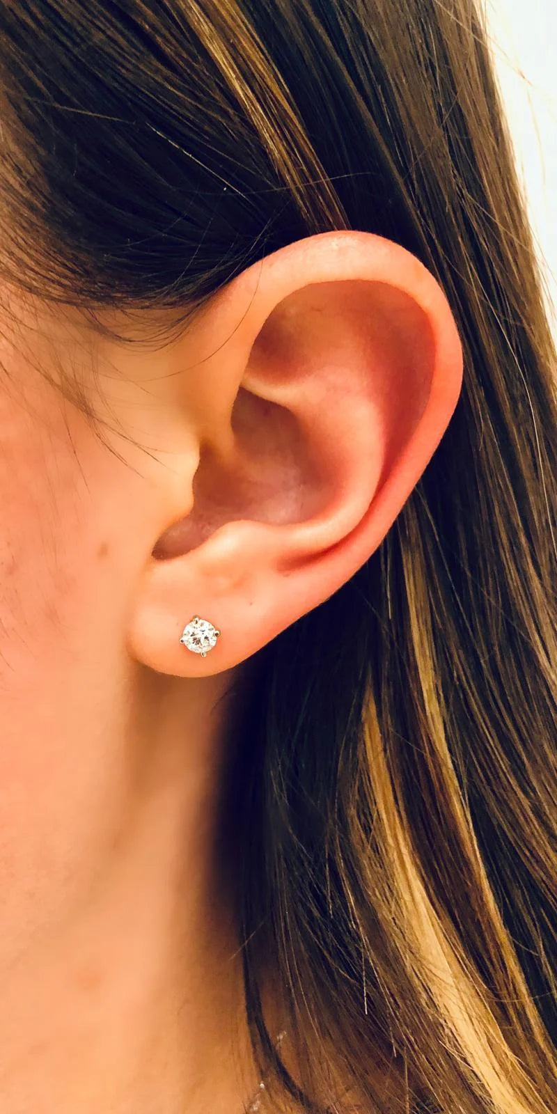 0.5 Carat Lab Grown Diamond Stud Earrings in 14k White Gold, 4-Prong Basket, Screw Back N1193