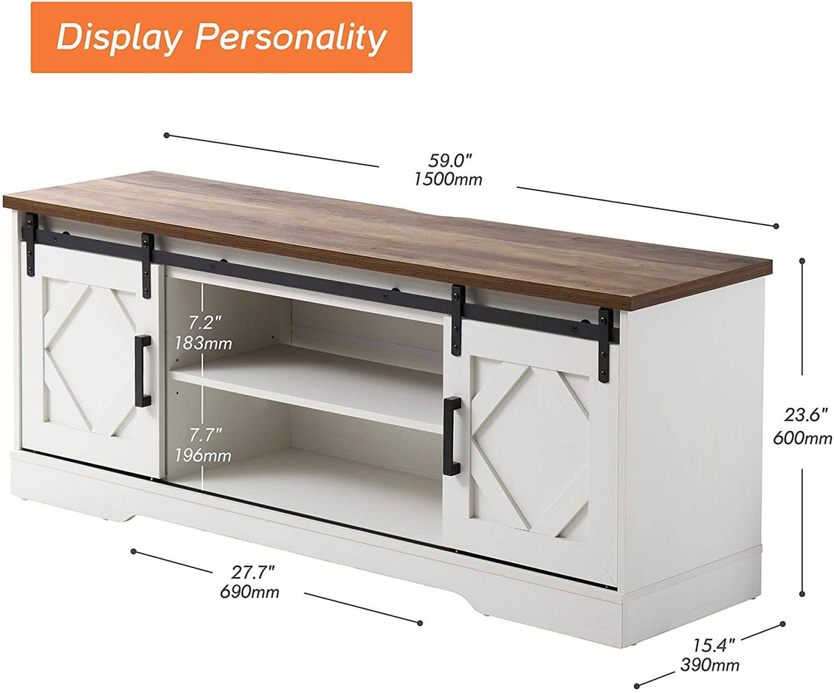 White Farmhouse Sliding Barn Door TV Console Entertainment Center N49545