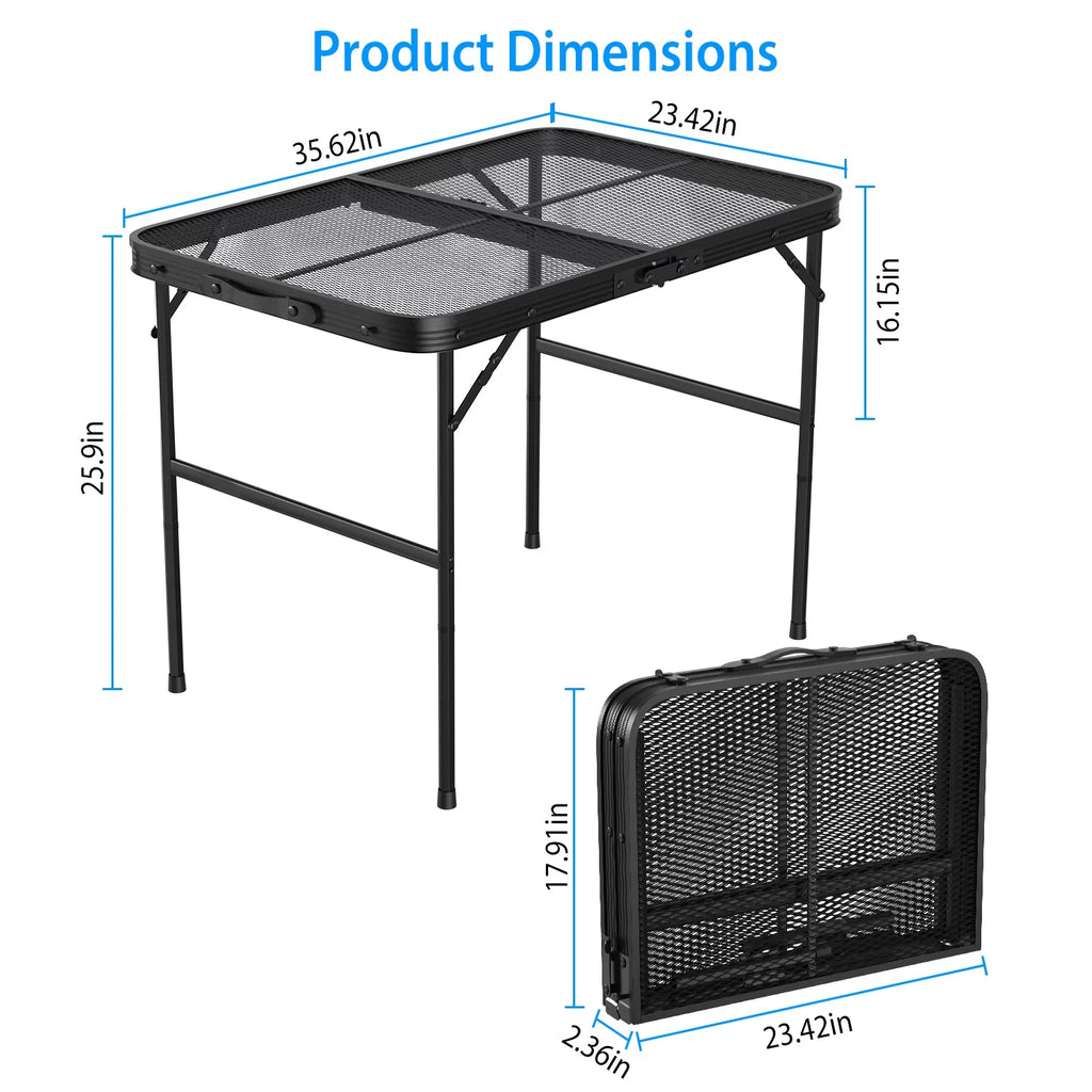 Folding Camping Grill Table with Mesh Desktop Y164788