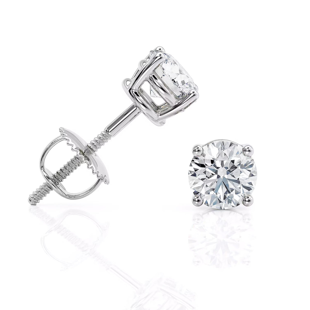 0.5 Carat Lab Grown Diamond Stud Earrings in 14k White Gold, 4-Prong Basket, Screw Back N1193