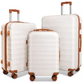 3 Piece Expandable ABS Hardshell Luggage Set Spinner Wheel Suitcase TSA Lock White Brown 20/24/28 Inch A330