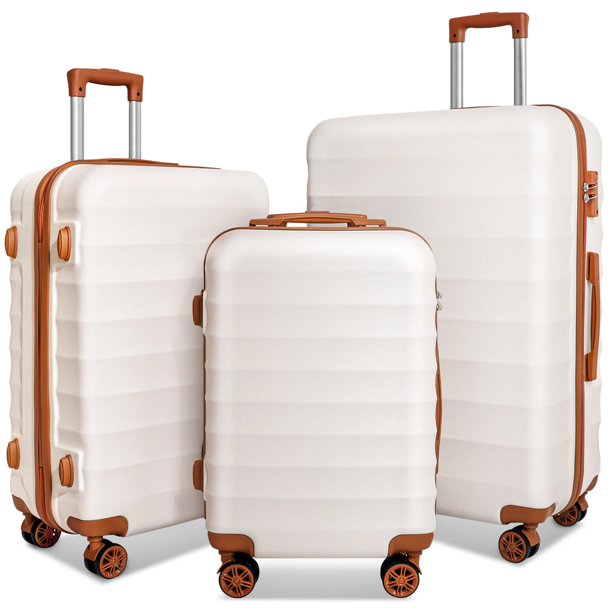 3 Piece Expandable ABS Hardshell Luggage Set Spinner Wheel Suitcase TSA Lock White Brown 20/24/28 Inch A330