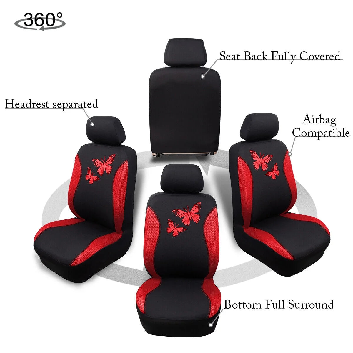 Butterfly Full Set Car Seat Cover Split Air Mesh F687