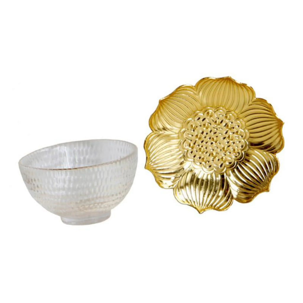Glass Tea Cup Alloy Saucer Set Y73938