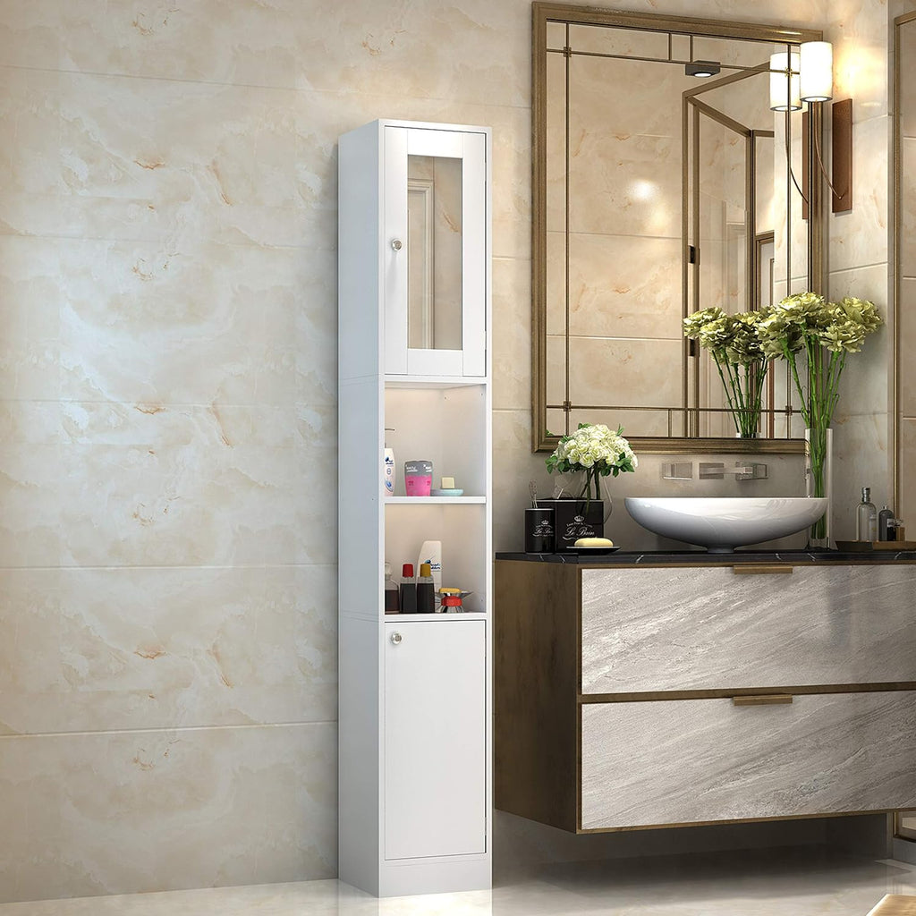 Ivory White Freestanding Bathroom Storage Cabinet with 2 Open Shelves O680805
