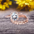 Oval Cut Aquamarine Engagement Ring 10k Rose Gold With Matching Wedding Band A8801