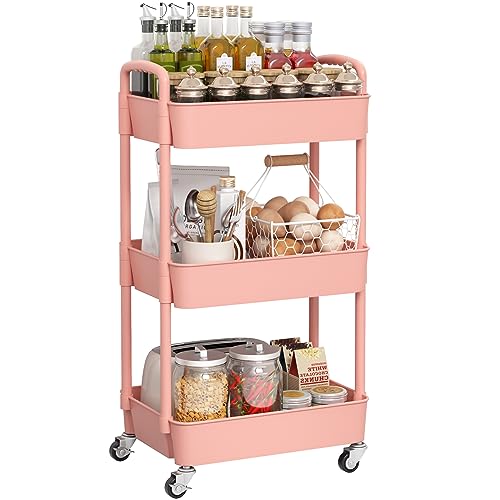 Black 3-Tier Plastic Rolling Utility Cart with Wheels H78384