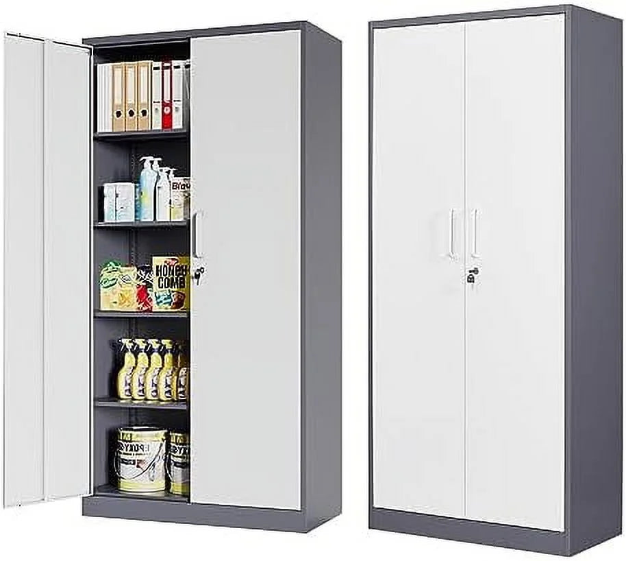 Metal Cabinet with Locking Doors 71" Tall 2 Adjustable Shelves Steel Cabinet N950063