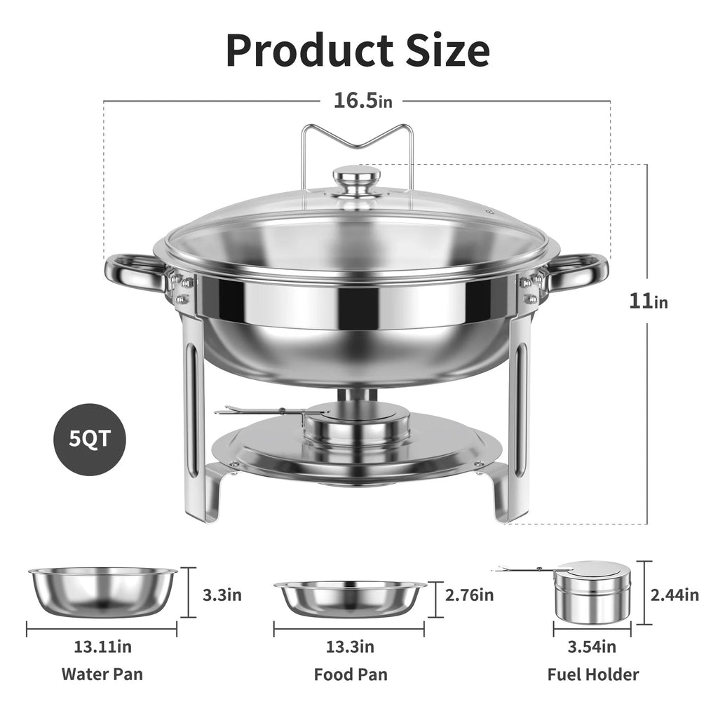 2 Pack 5QT Stainless Steel Chafing Dish Buffet Set with Glass Lid E57731