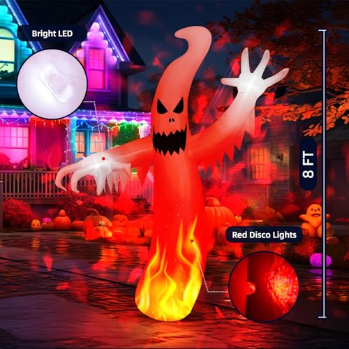 8 FT Tall Halloween Inflatables Ghost with Built-in LEDs F27123