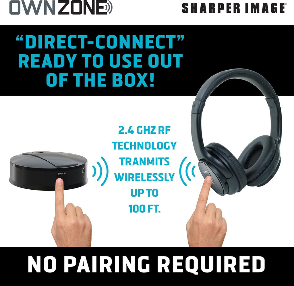 Wireless Rechargeable TV Headphones, Black, 2.4 GHz V36619