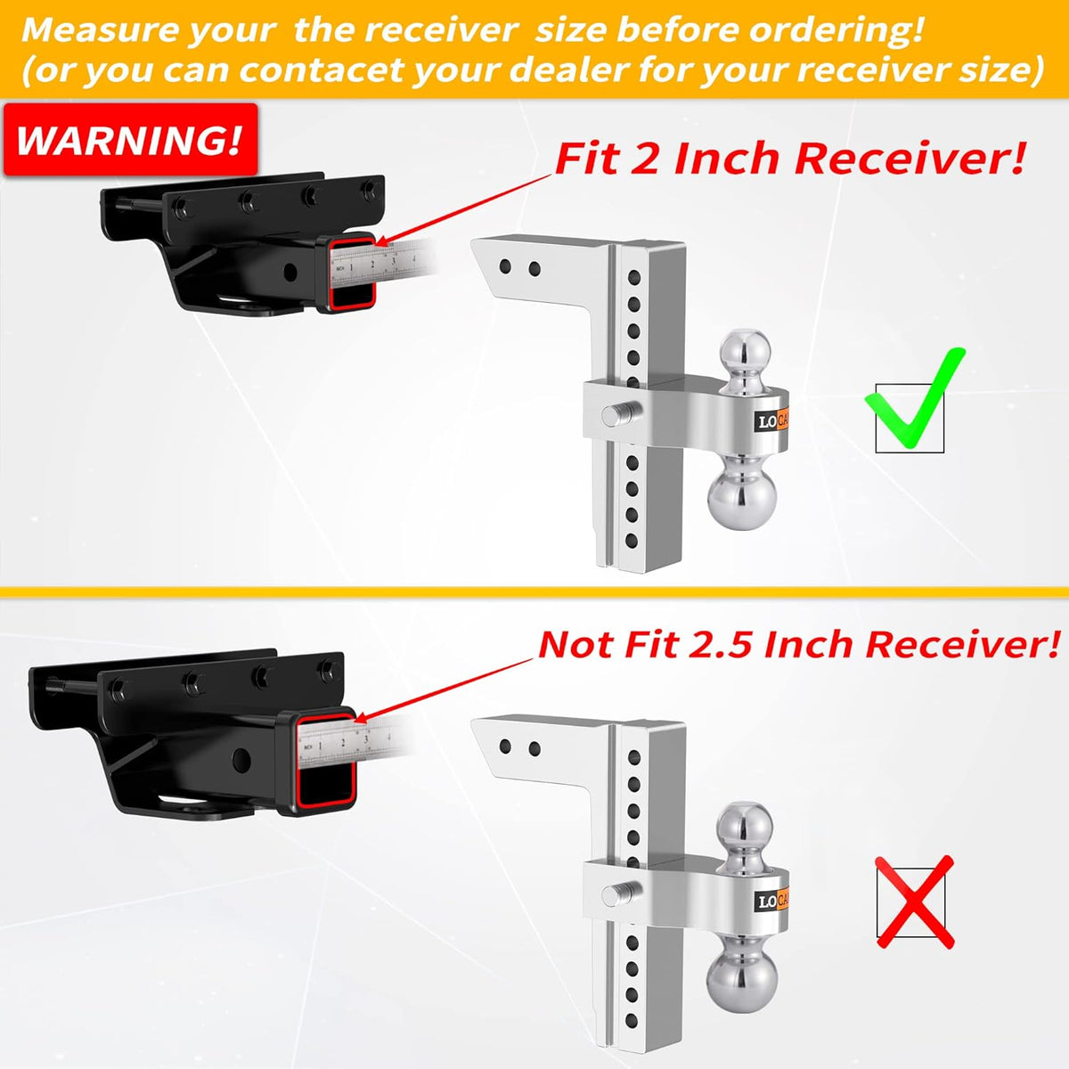 Adjustable Aluminum Trailer Hitch, Fits 2-Inch Receiver, 10-Inch Drop/Rise, 12,500 LBS T830438