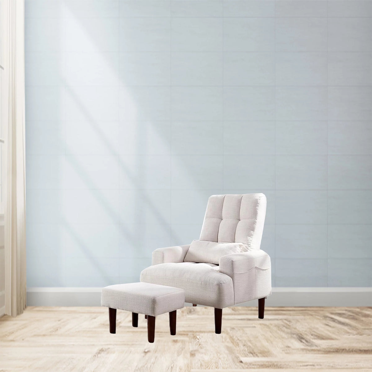 Cream White Recliner Sofa Chair with Ottoman S414684