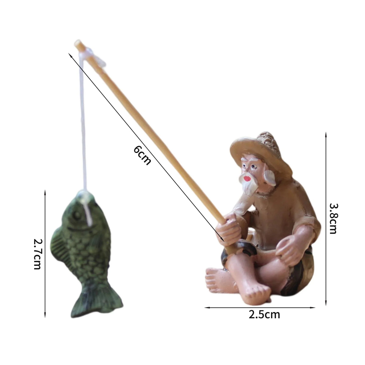 Miniature Resin Fishing Old Man Statue Aquarium Ornament C492