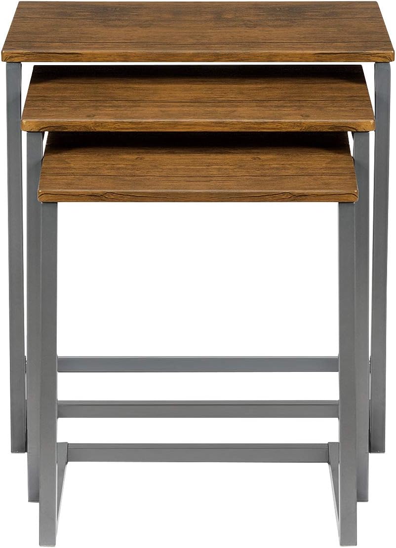 Walnut Nesting End Table, 3pcs Stacking Coffee Table with Metal Frame I66295