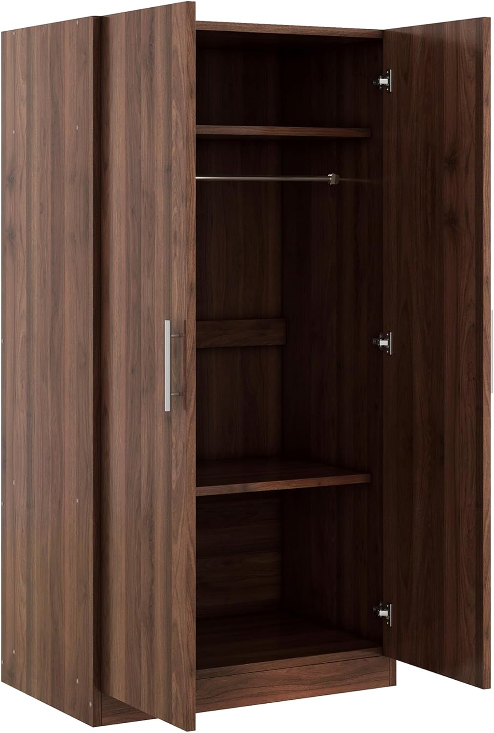 Freestanding Mirror Wardrobe with 2 Drawers & Shelves, Hanging Rod, Brown F584722