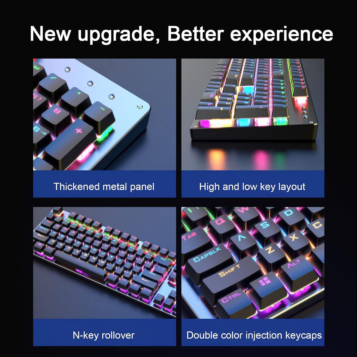 Wired Mechanical Gaming Keyboard Rainbow Backlit 104 Keys Pack of 2 B7826